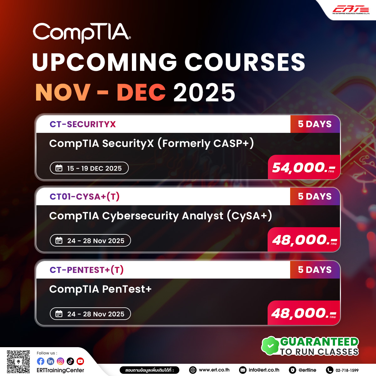 Guaranteed to Run Classes Schedule Oct - Dec 2025